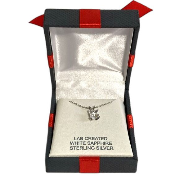 Lab Created White Sapphire Sterling Silver Pendant 18 inch Necklace - Picture 1 of 7